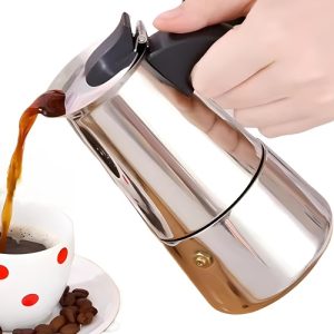 Cafetera Moka expreso, acero inoxidable, para estufa eléctrica o gas.